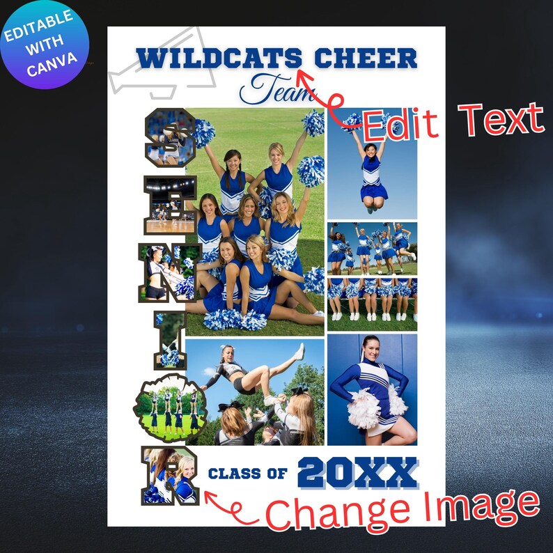 Cheerleader Senior Photo Collage Canva Frame Template, Editable Cheer ...