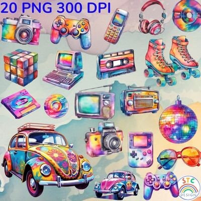 80s Retro Clipart Bundle,vintage 80s Clipart Png,sublimation,nostalgia