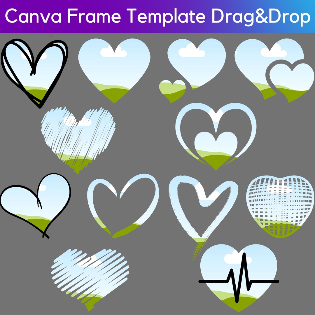 Valentine Heart Canva Frame Template Bundle: Drag & Drop Photo Editor ...
