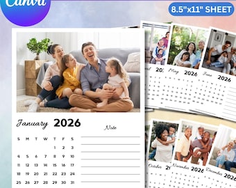 2026 Monthly Photo Calendar Canva Frame Template, Custom Calendar Drag and Drop