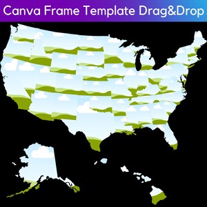 50 Staaten von Amerika Karte Canva Rahmenvorlagen Bundle, USA Karte Canva, einfaches Ziehen und Ablegen, Design digitales Element, Foto bearbeitbar, kommerzielle Nutzung