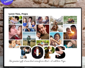 Pops Foto Collage Vorlage, Geschenk zum Vatertag (Digitaler Download)