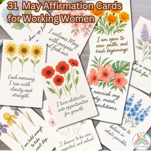 Mai Affirmationskarten für berufstätige Frauen, tägliche Zitate mit Aquarellblumen, bedruckbare 12 x 18 Karten, Selbstfürsorge, Motivation, Ermächtigung