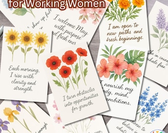 Tarjetas de Afirmaciones de Mayo para Mujeres: Citas Florales en Acuarela (Imprimibles)
