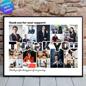Bedankt fotocollage canvas framesjabloon, bewerkbaar digitaal bestand, gepersonaliseerde dankbaarheid, afscheid afdrukbare aangepaste baas pensioen cadeau