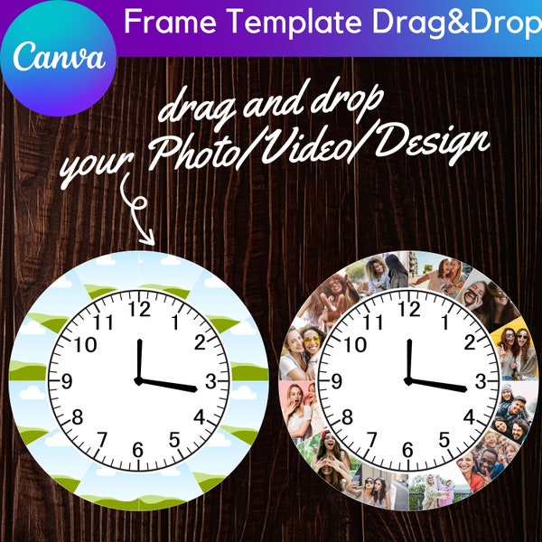 Clock Picture Collage Canva Frame Template,Create Your Own Clock Photo Collage,Easy Drag and Drop,Photo Editable,Picture Printable Poster