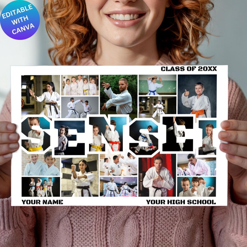 Sensei Lettering Sensei Photo Collage Canva Template: Martial Arts Instructor Gift ...