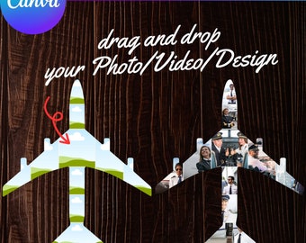 Flugzeug Foto Collage Canva Rahmen: Zieh & Ablegen Vorlage (Digitaler Download)