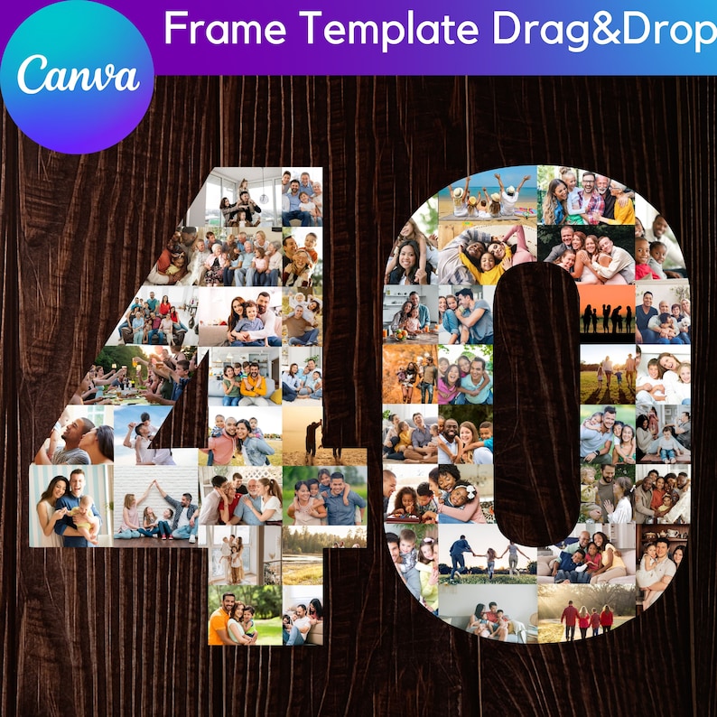 40th Birthday Number Photo Collage: Canva Frame Template (digital ...