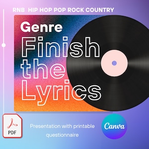 Finish the Song Lyrics Game | Hip Hop, Rock, Pop, RNB/Soul, Country | | Finish the Lyrics Party | Printable Finish the Music Lyrics Trivia