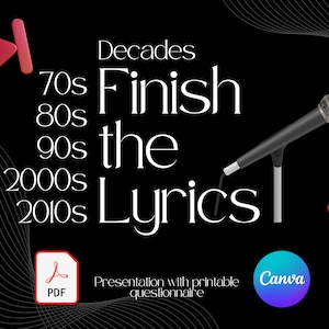 Gioco di testo di una canzone / Decenni 70 80 90 2000 y2k 2010 / / Festa di testo di una canzone / Quiz stampabile di testo di una canzone
