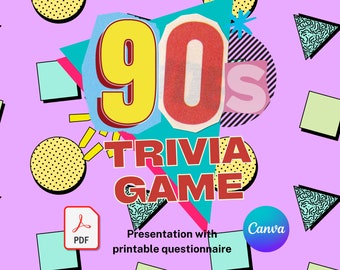 90s Trivia Game | 1990s Baby Quiz | I Love The Nineties: Music, Movies, Trends (Canva & Printable PDF)