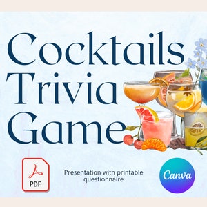 Cocktails Trivia Game | Cocktail Party Idea | Alcohol Game Quiz | Cocktails Game | Happy Hour Game | Printable Adult Game | Virtual Quiz