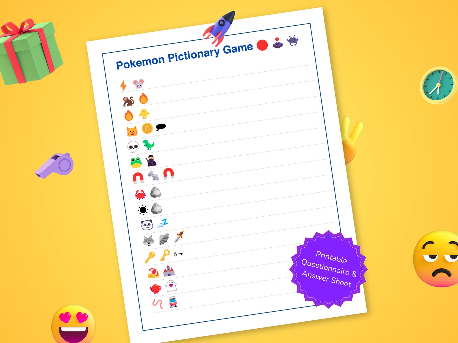 Pokemon Emoji Pictionary Trivia Game | Printable Quiz (PDF) - Etsy