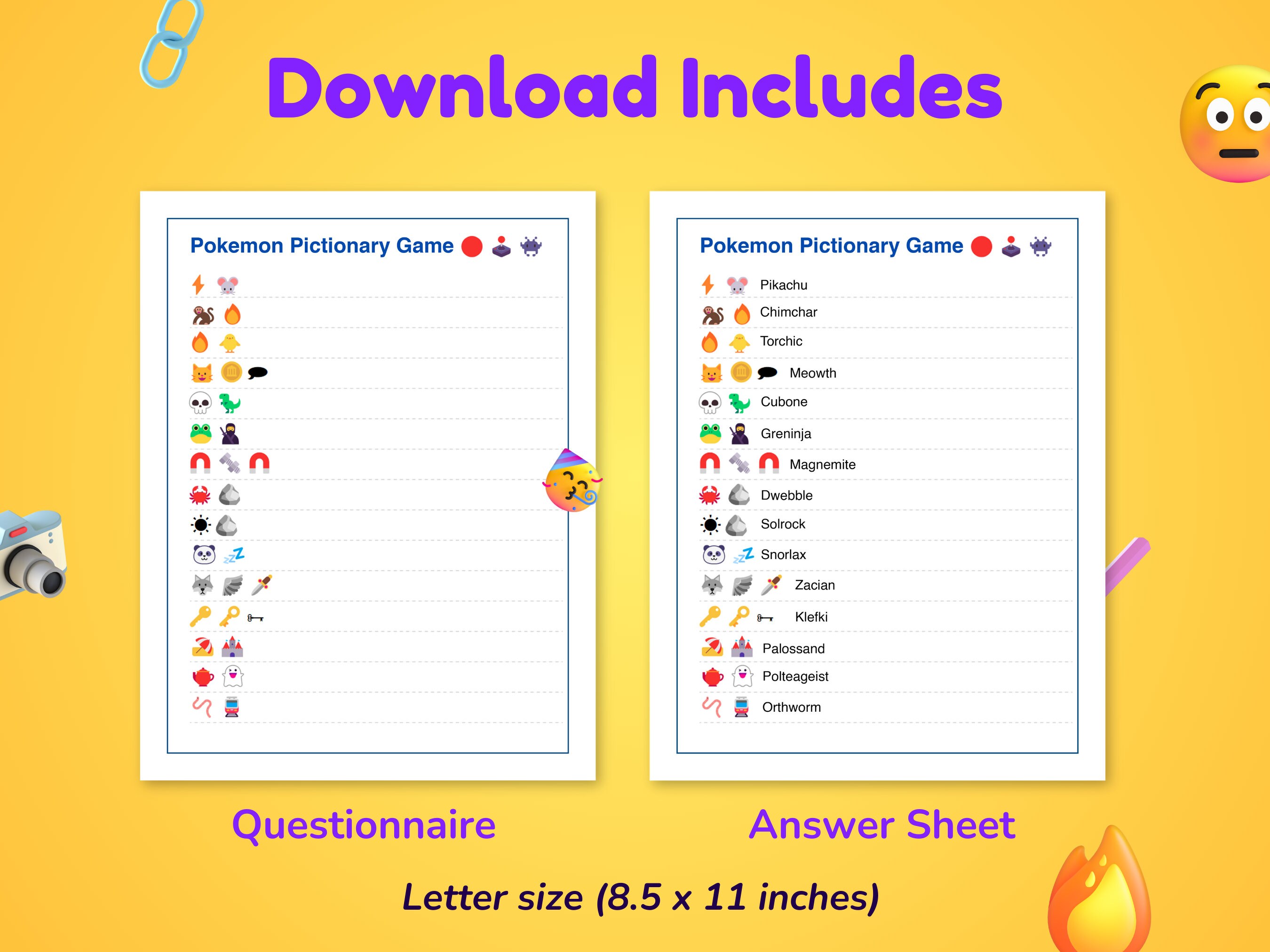 Pokemon Emoji Pictionary Trivia Game | Printable Quiz (PDF) - Etsy