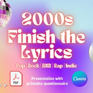 2000s Finish the Song Lyrics Game | y2k Songs Party | Finish the Lyrics Party | Printable Finish the Song Lyrics Trivia Game Presentation