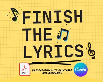 Beende das Songtext-Spiel: Pop Song Trivia (Printable & Canva)
