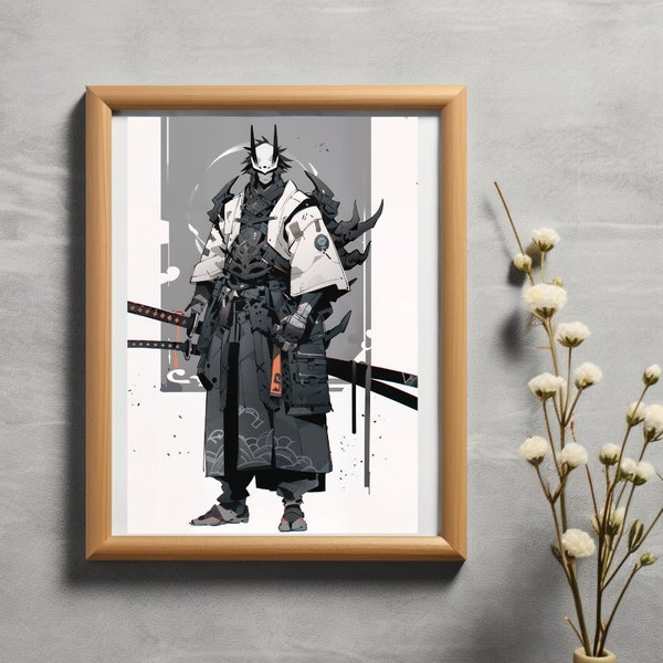 Futuristic Ronin, Digital Download, High Quality Anime Art, Minimalistic Anime Artwork, Manga Wall Art, PNG 300 DPI, Commercial Use