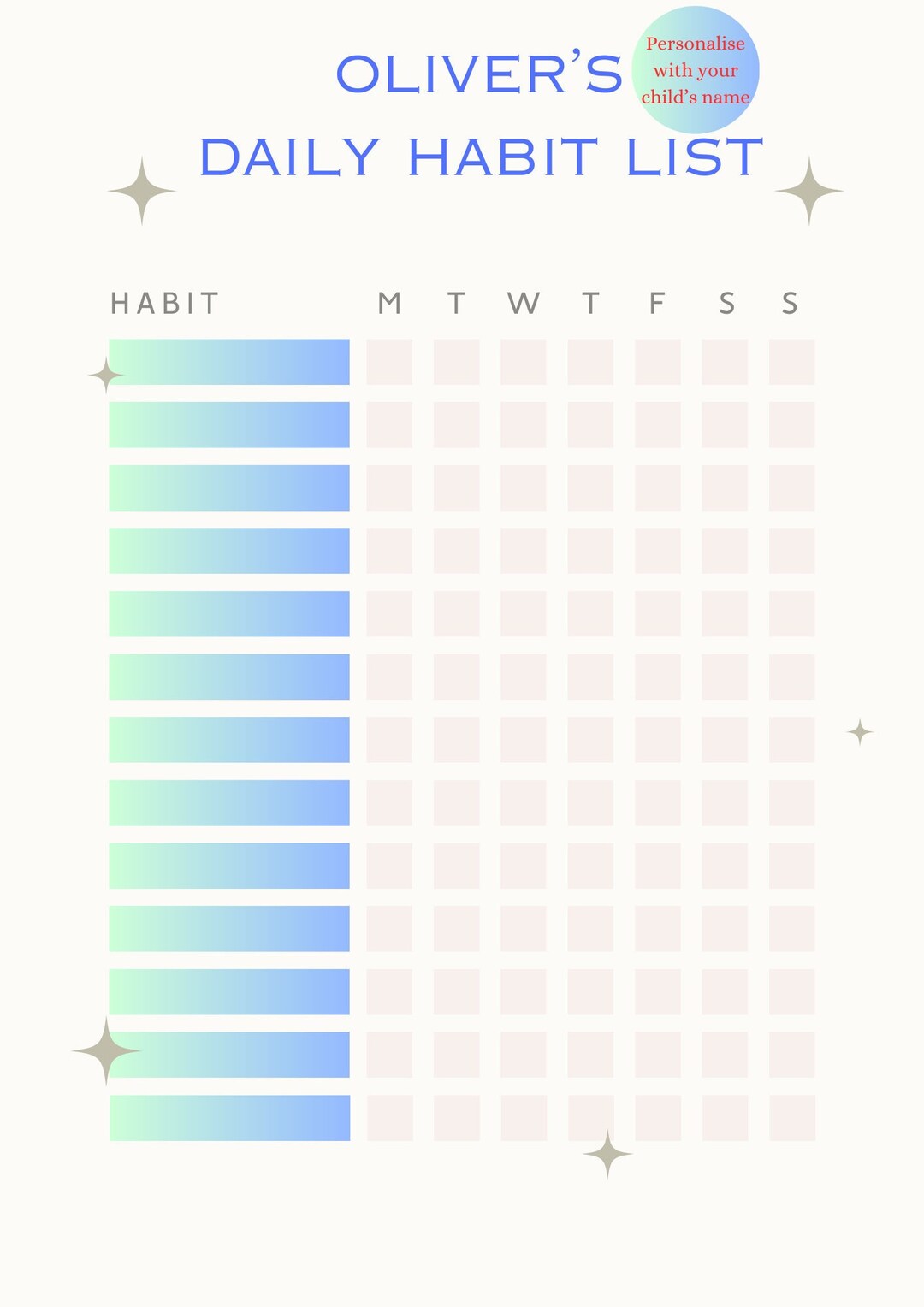 Personalised Daily Habit List for Boys. Etsy