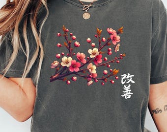 Camiseta de flor de cerezo con colores cómodos, camiseta de flor de cerezo japonesa, camiseta del Día de la Madre, camiseta de flores de primavera, camiseta de Sakura, ropa urbana japonesa