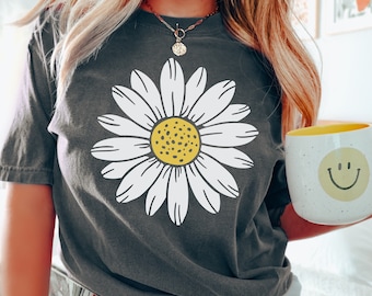 Comfort kleuren shirt madeliefje, shirt madeliefje, schattig boho-shirt, T-shirt bloemen, T-shirt bloemen bloemen, T-shirt bloemen bloemen, damesshirt plant, shirt Wildflower