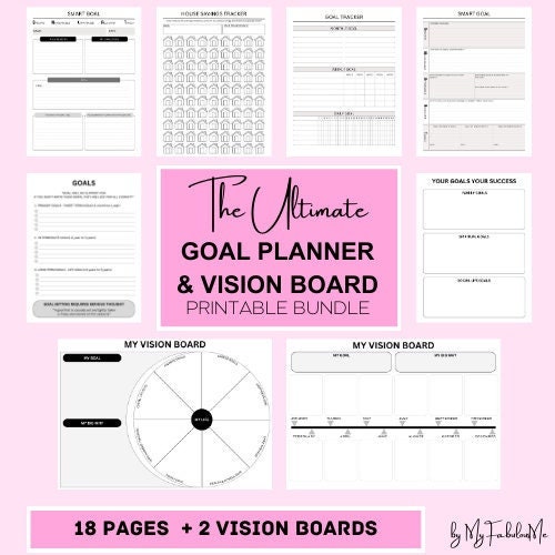 Goal Planner & Vision Board Printable BUNDLE, 2024 Goals Tracker, SMART ...