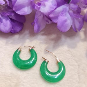 14k solid gold moon-shape Jade earrings