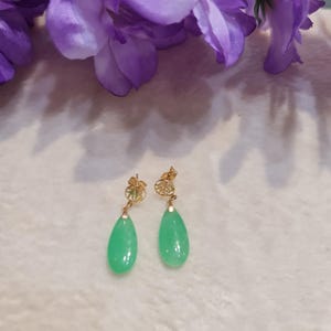 14k solid gold jade drops ( bigger) dangling earrings