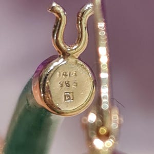 14k solid gold Jade hoop earrings, rare