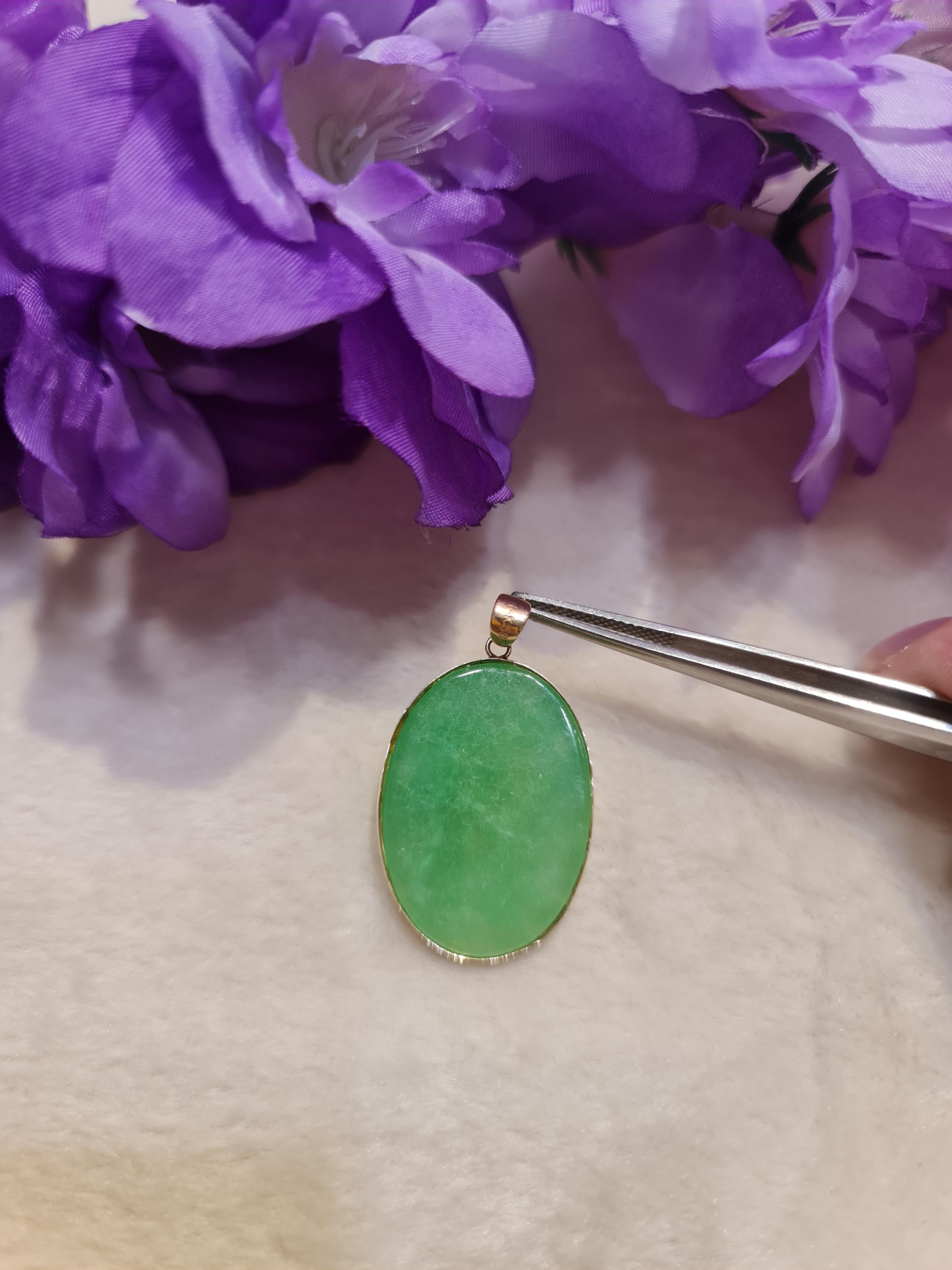 14K純金楕円形翡翠ペンダント「福」 - Etsy 日本