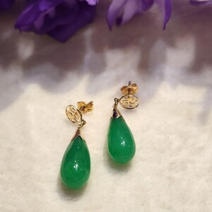 14k solid gold jade drops ( bigger) dangling earrings