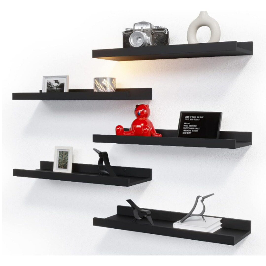 5 Set Floating Wall Mounted Shelves Black Shelves for Wall Etsy