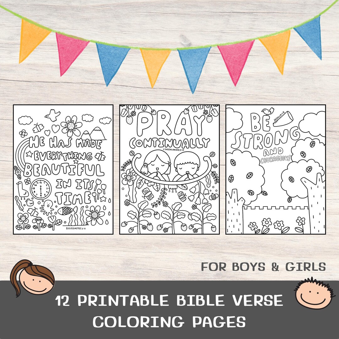 12 Bible Verse Coloring Pages for Kids. Printable Scripture Coloring ...