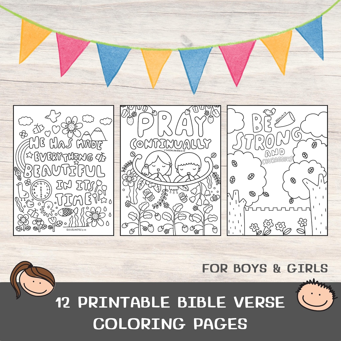 12 Bible Verse Coloring Pages for Kids. Printable Scripture Coloring ...