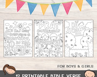 12 Bible Verse Coloring Pages for Kids. Printable Scripture Coloring Pages for home, Sunday School, Church Coloring Sheets, Bible Activities