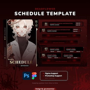 Deadflower Devil Stream Schedule Template: Vampire Red Vtuber Asset (Figma .Fig)