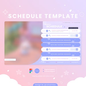 Blue Sakura Stream Schedule Template: VTuber Assets (Canva + Figma)