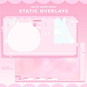 Pink Meow Room Stream Overlay: Vtuber Twitch Assets (PNG Digital Download)