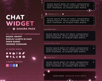 Glow Sakura チャットウィジェット：StreamElements、Twitch チャットボックス（デジタルダウンロード）