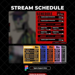 Red Racing Stream Schedule Template: VTuber Assets (Figma .fig File, PDF Guide)