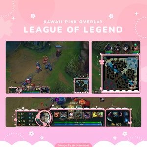 Kawaii Pink League of Legends Stream Overlay - Vtuber Twitch Assets (PNG)