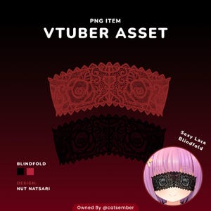 May include: A black and red lace blindfold with a rose pattern. The text "Sexy Lace Blindfold" is in the upper right corner of the image. The text "DESIGN: NUT NATSARI" is in the lower left corner of the image.