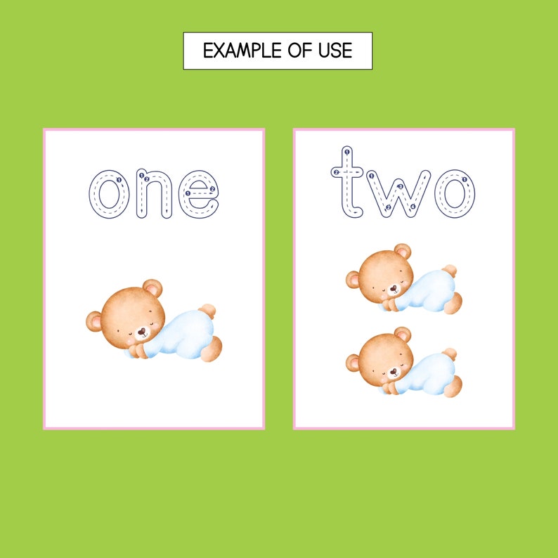 May include: A printable worksheet for kids to practice tracing the words "one" and "two". The worksheet features a cute cartoon bear illustration.