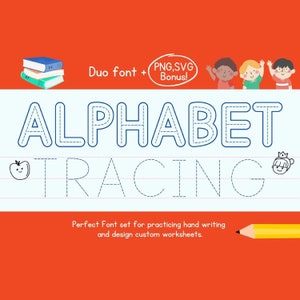 Puede incluir: Una hoja de trabajo con un alfabeto de línea punteada para trazar. La hoja de trabajo tiene las palabras "ALPHABET TRACING" en la parte superior. La hoja de trabajo está diseñada para practicar la escritura a mano y diseñar hojas de trabajo personalizadas.