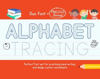 Alphabet Tracing Font, Tracing Font, Duo Font, School Font, Handwriting Practice, Teacher Font, Writing Practice, Student Font, Dotted Font