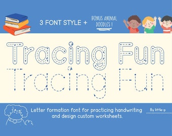 Tracing Fun Font, Student Font, Arrow Guide Font, Tracing Font, Bundle Font, School Font, Handwriting Practice, Teacher Font