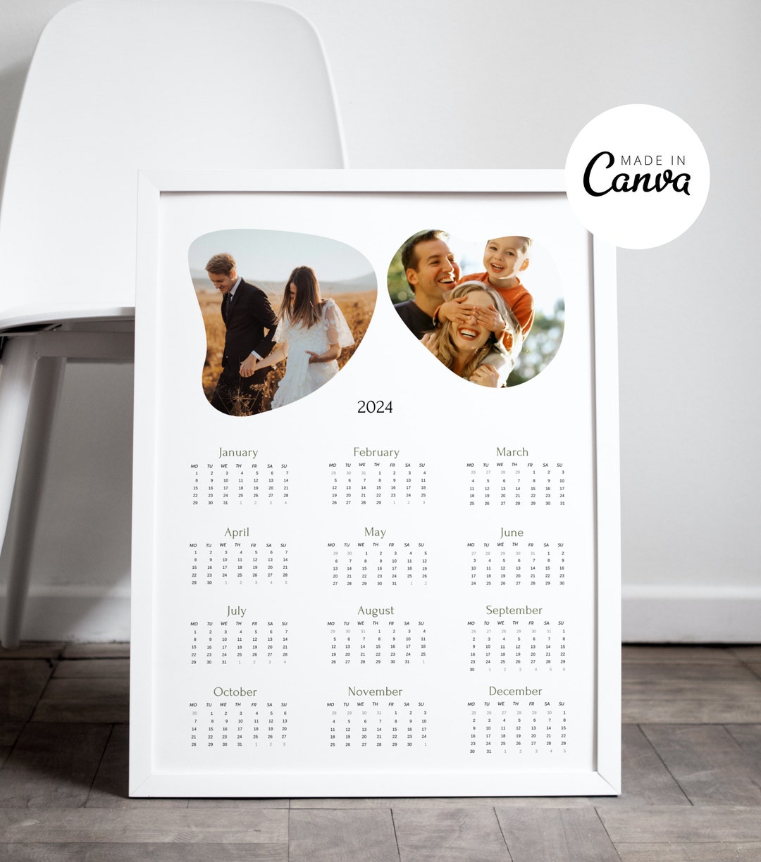 Personalised Photo Editable 2024 Year Calendar One Page 2024 - Etsy UK