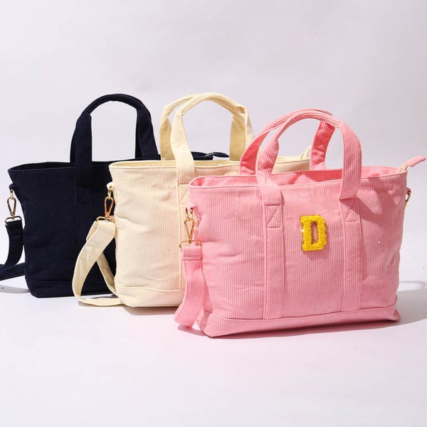 TERSE Corduroy Tote Bag For Women - Cute Striped Handbags, Shoulder Bag For Everyday Use