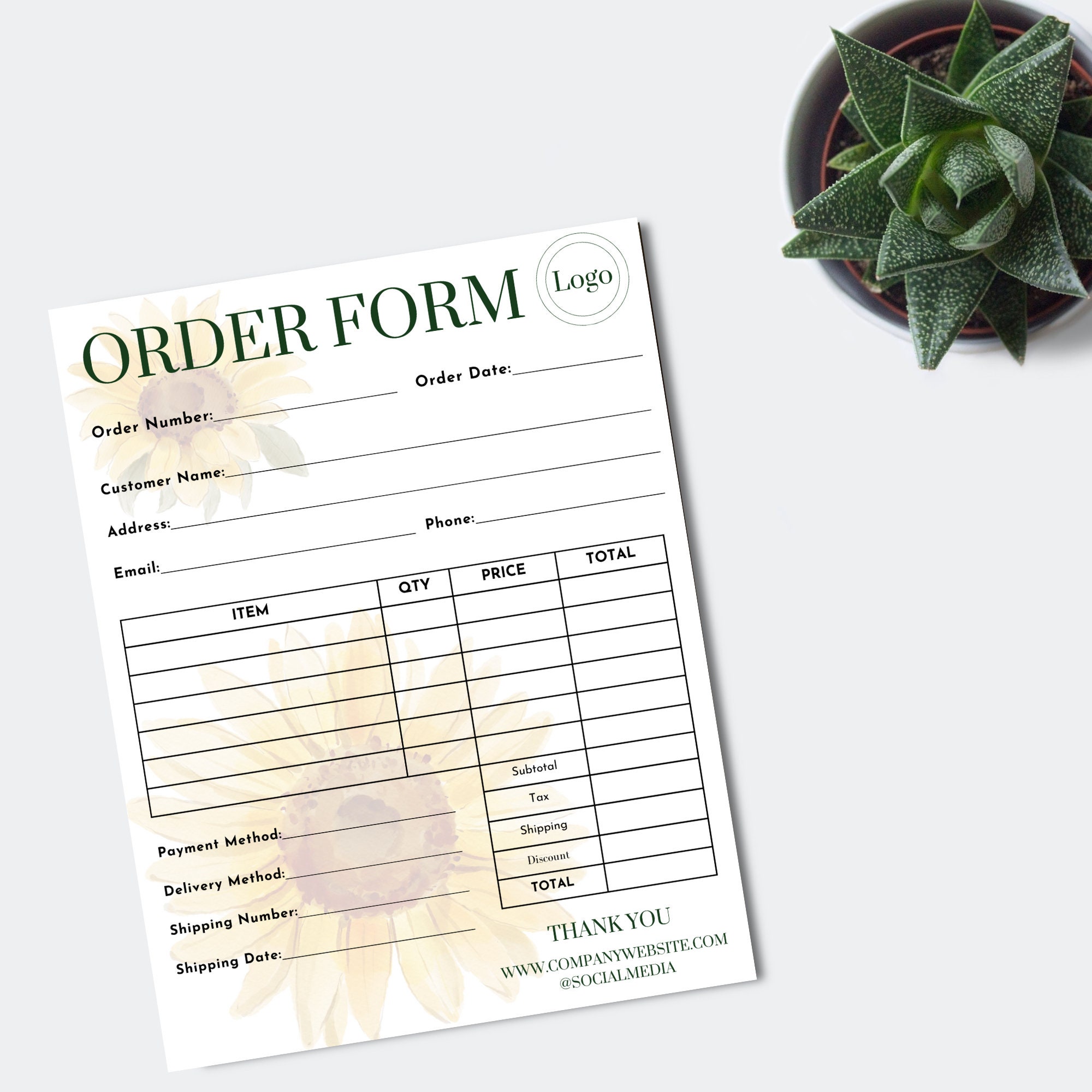 Order Form Template Printable Order Form Order Form Invoice - Etsy