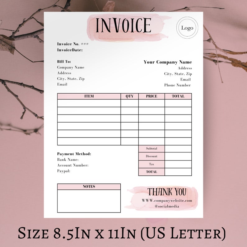 Invoice Template Download, Printable Invoice, Editable Invoice Template, Invoice Form, Small ...